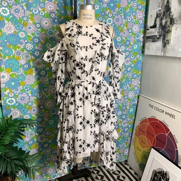 Joie | Dresses | Joie Alpheus Floraleyelet Coldshoulder Ruffled Silk Midi  Dress Sizexs | Poshmark